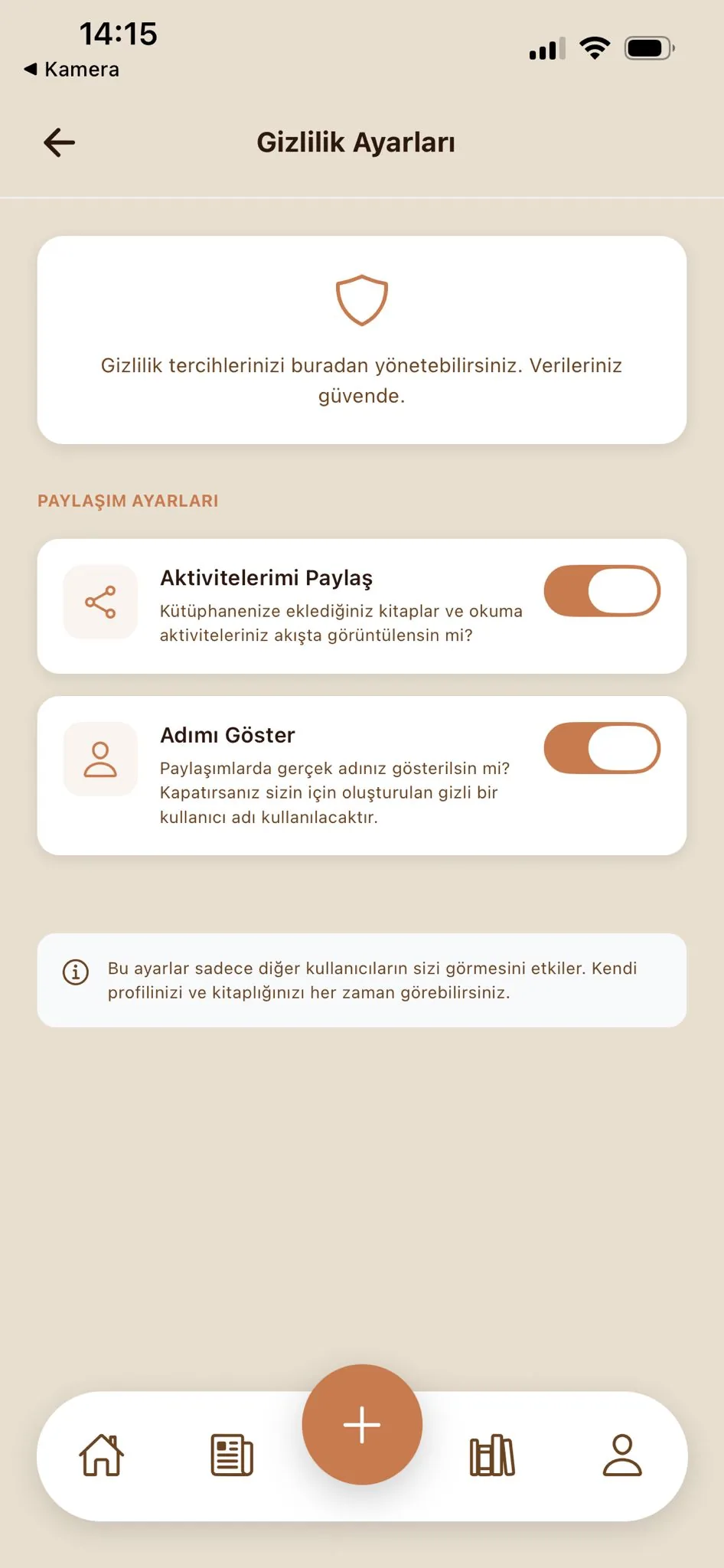 Buraftayım uygulaması gizlilik ayarları ekranı