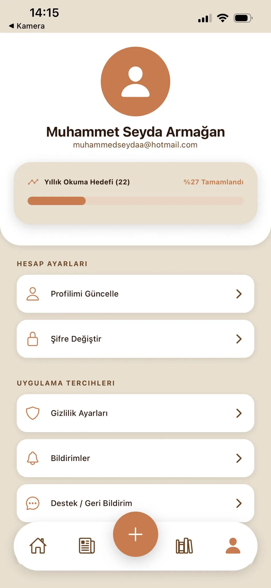 Buraftayım uygulaması okuma profili ekranı