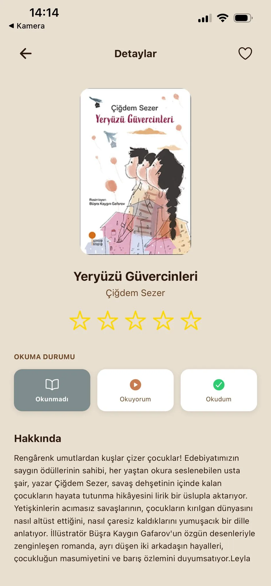 Buraftayım uygulaması kitap detay bilgisi ekranı