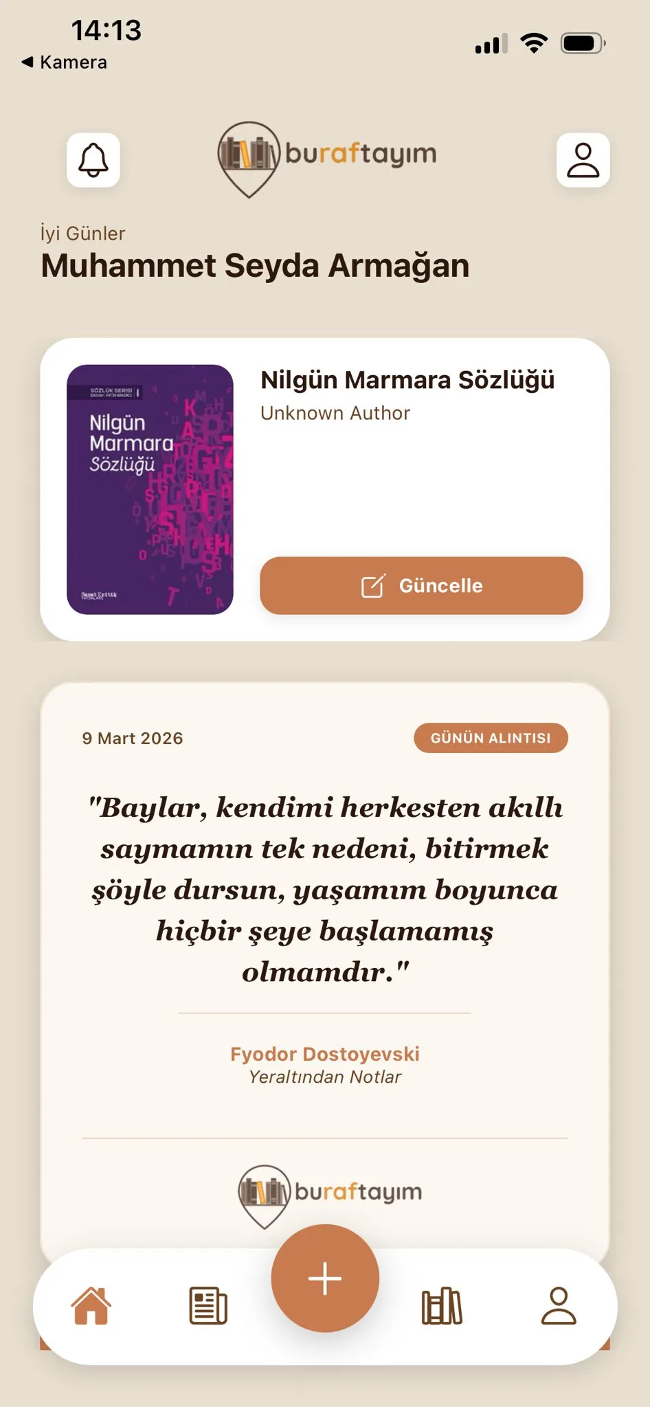Buraftayım sanal kitaplık uygulaması ana ekranı